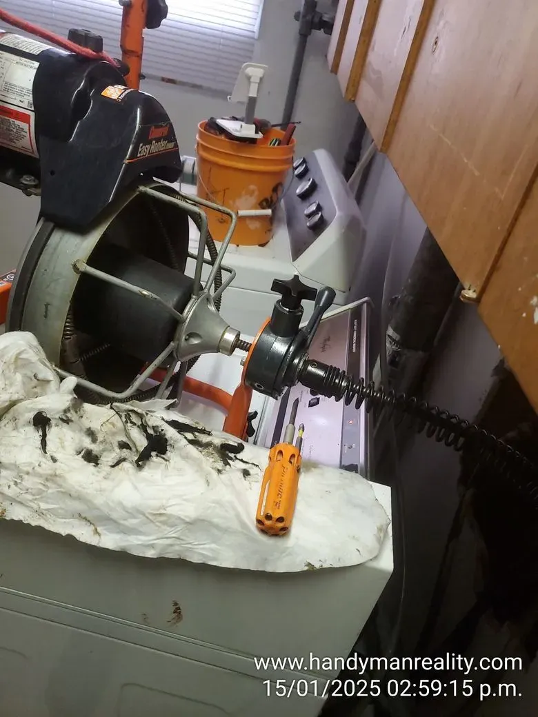 Drain machine set up on a blocked kitchen line